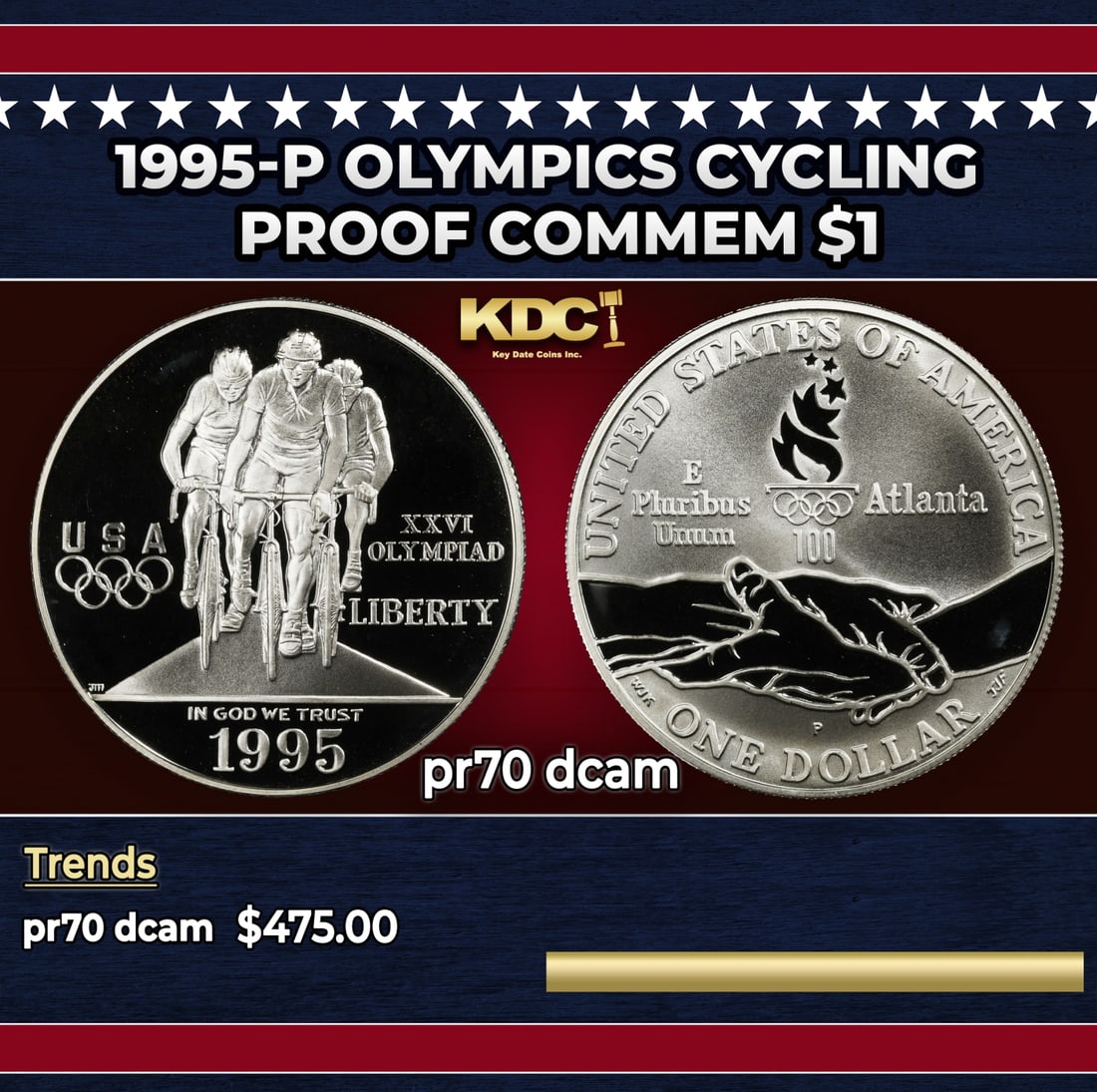 1995-p Olympics Cycling Proof Modern Commem Dollar $1 pr70 dcam SEGS (1 of 3)