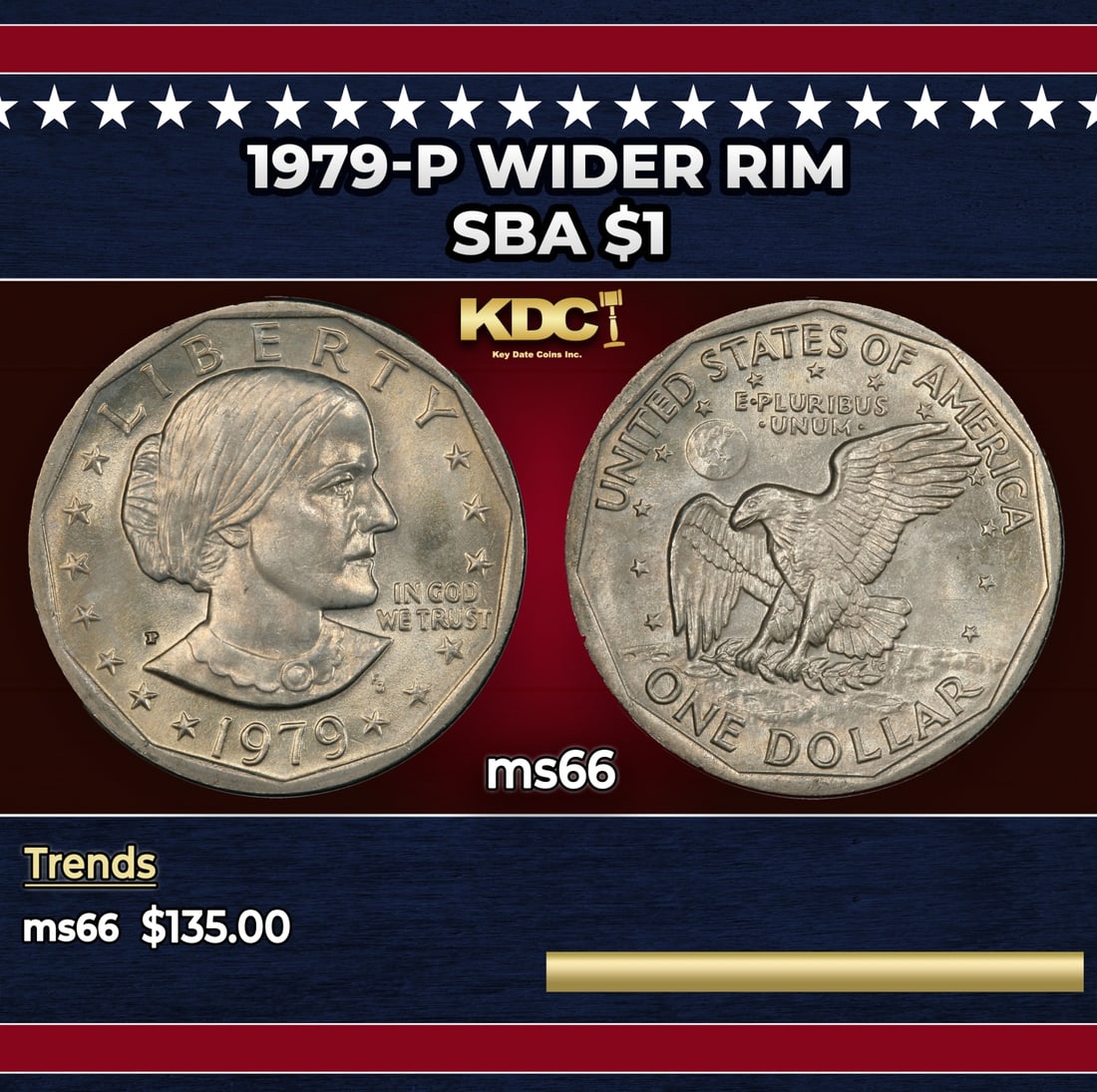 1979-p Wider Rim Susan B. Anthony Dollar $1 ms66 SEGS (1 of 4)