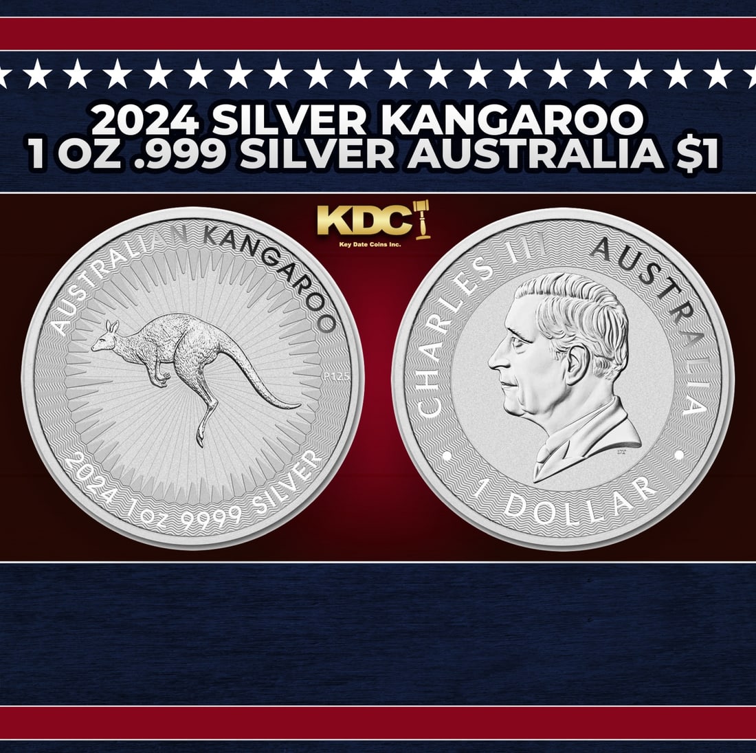 2024 Silver Kangaroo 1 oz .999 Silver Australia $1 Round (1 of 3)