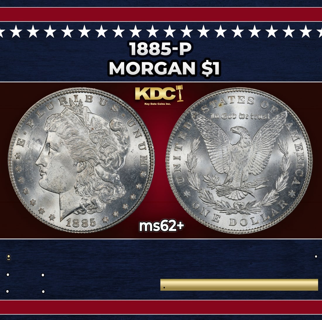 1885-p Morgan Dollar $1 Grades ms62+ (1 of 3)