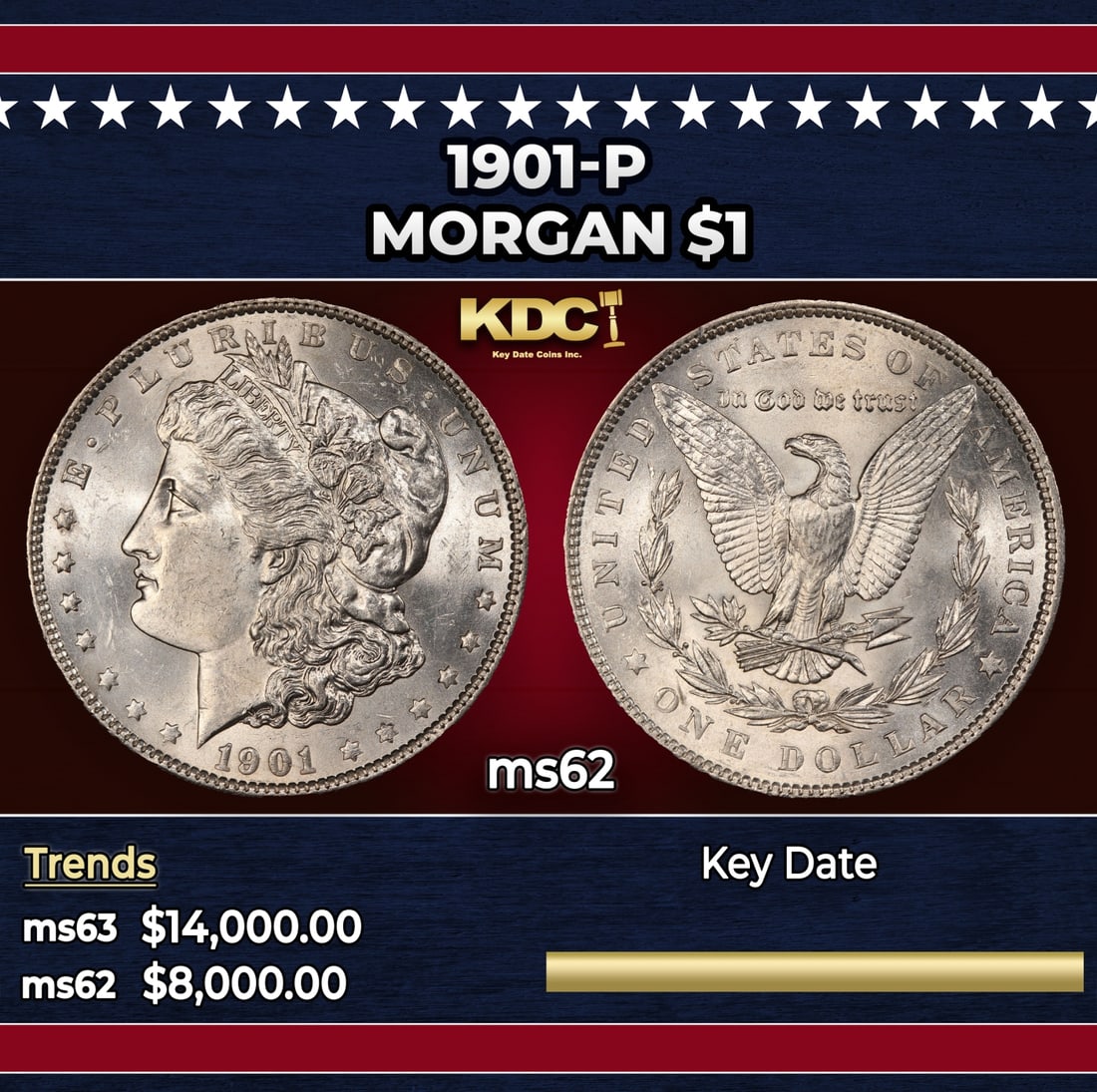 1901-p Morgan Dollar $1 ms62 USCG (1 of 3)