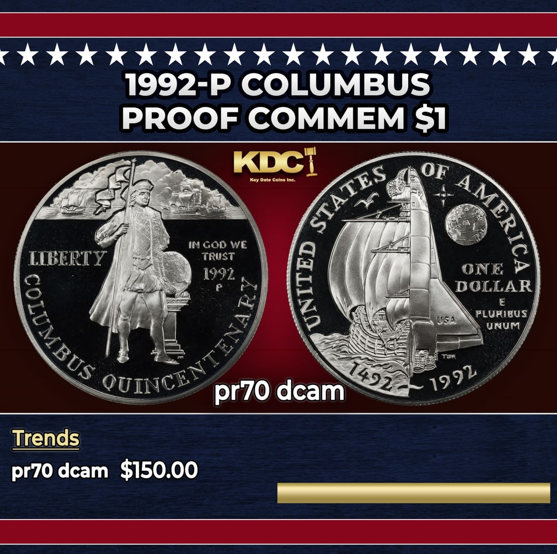 1992-P Columbus Proof Modern Commem Dollar $1 pr70 dcam SEGS (1 of 3)