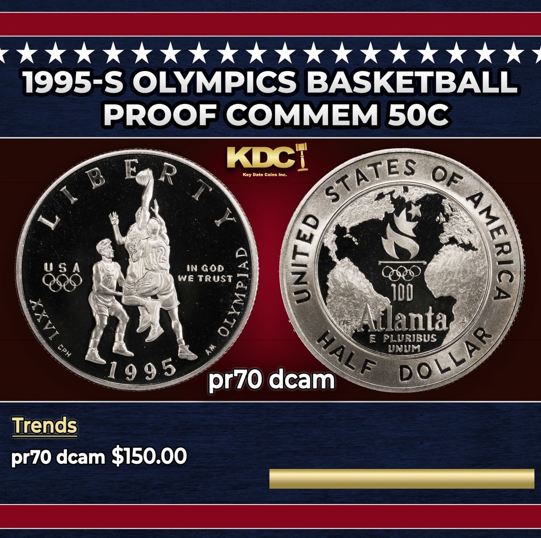 1995-s Olympics Basketball Proof Modern Commem Half Dollar 50c pr70 dcam SEGS (1 of 3)