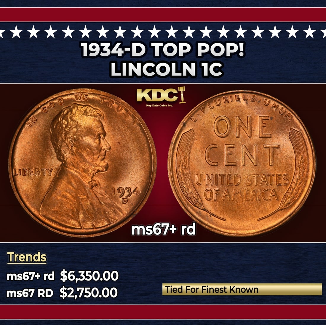1934-d Lincoln Cent TOP POP! 1c ms67+ rd SEGS (1 of 3)