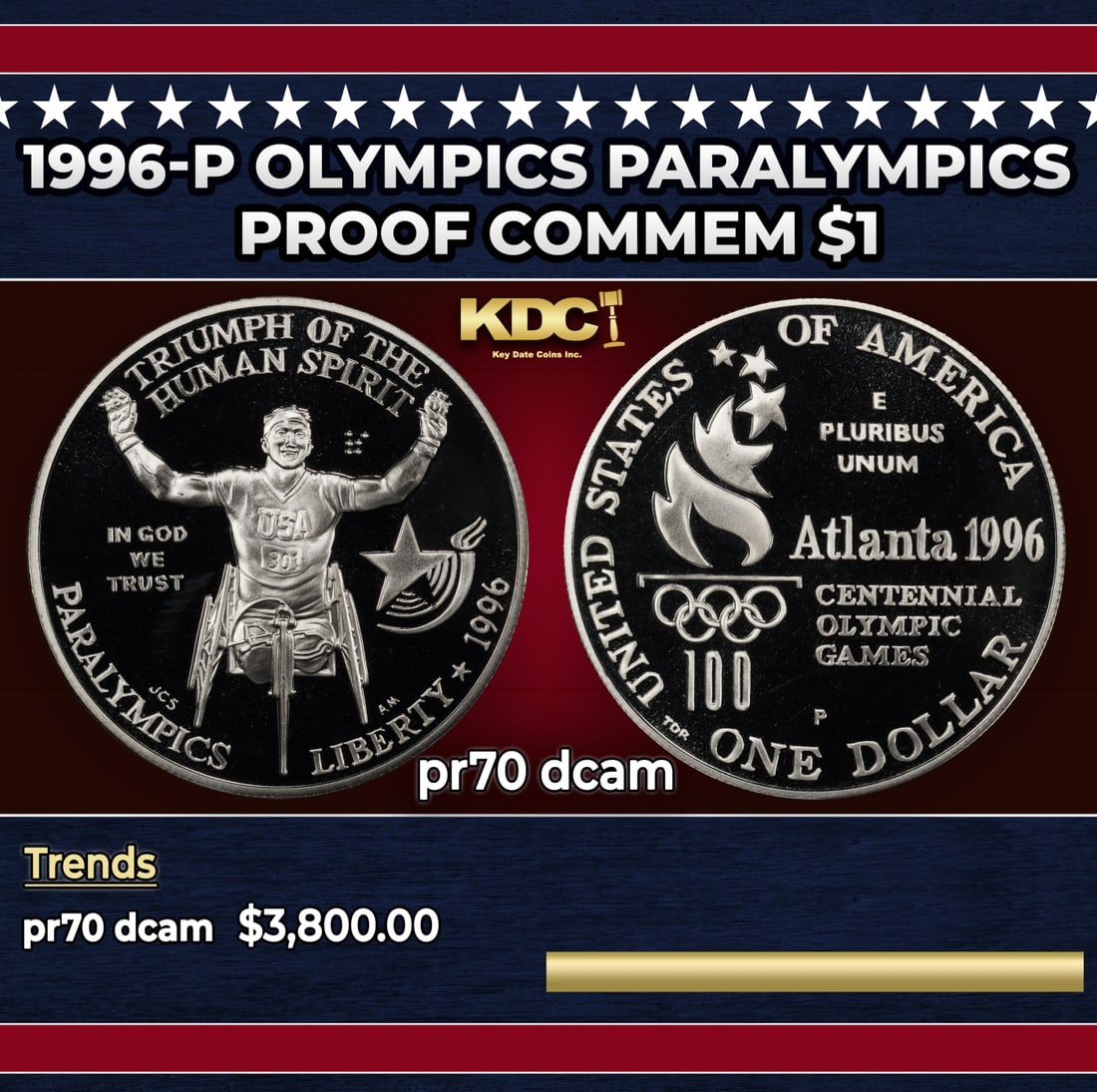 1996-p Olympics Paralympics Proof Modern Commem Dollar $1 pr70 dcam SEGS (1 of 3)