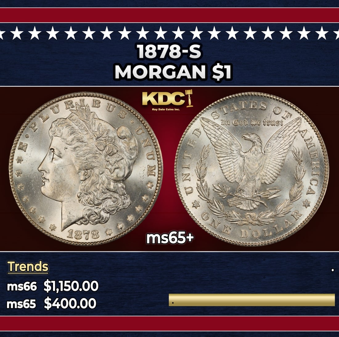 1878-s Morgan Dollar $1 Grades ms65+ (1 of 3)
