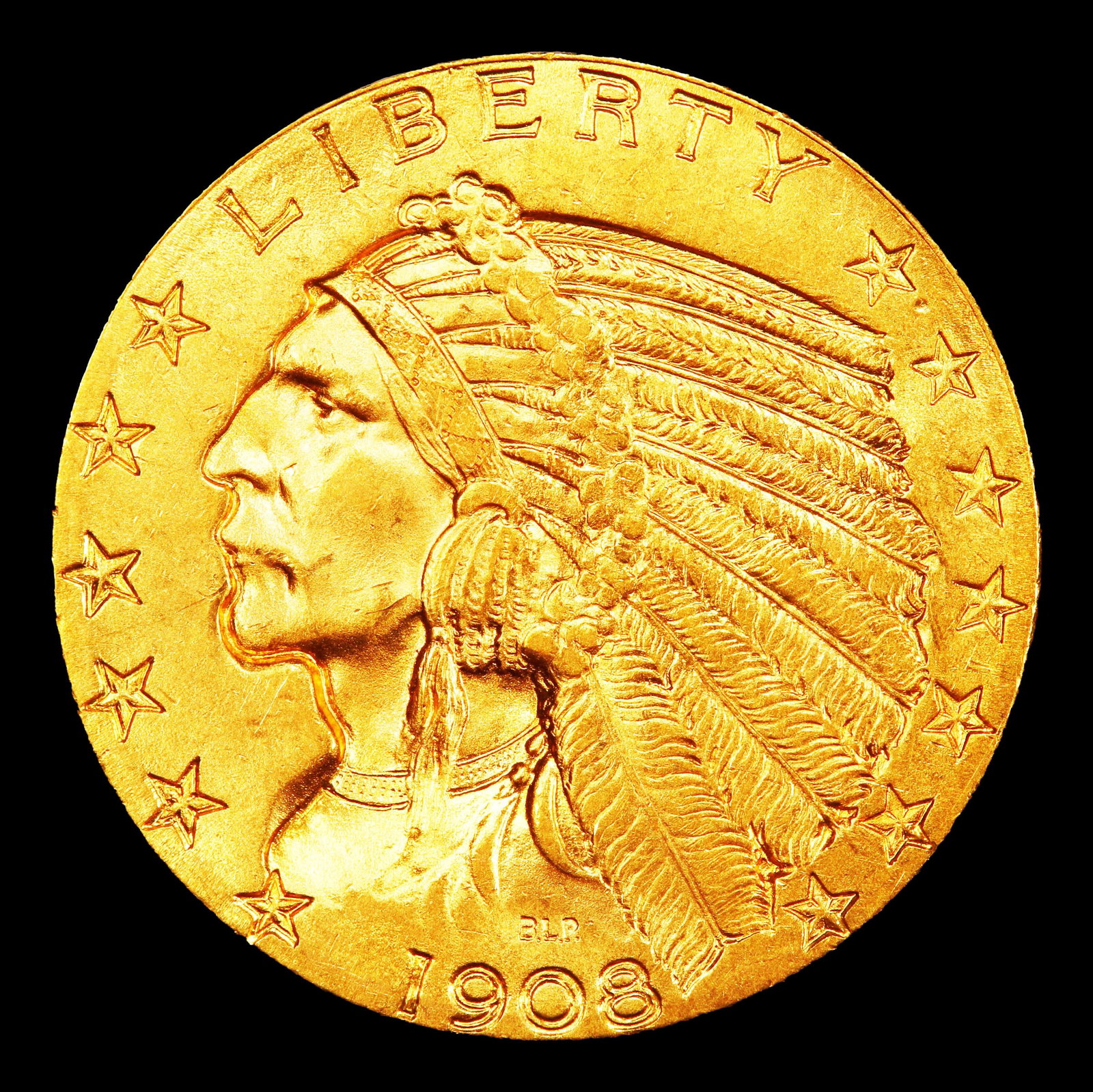 1908-p Gold Indian Half Eagle $5 ms64+ USCG - 2