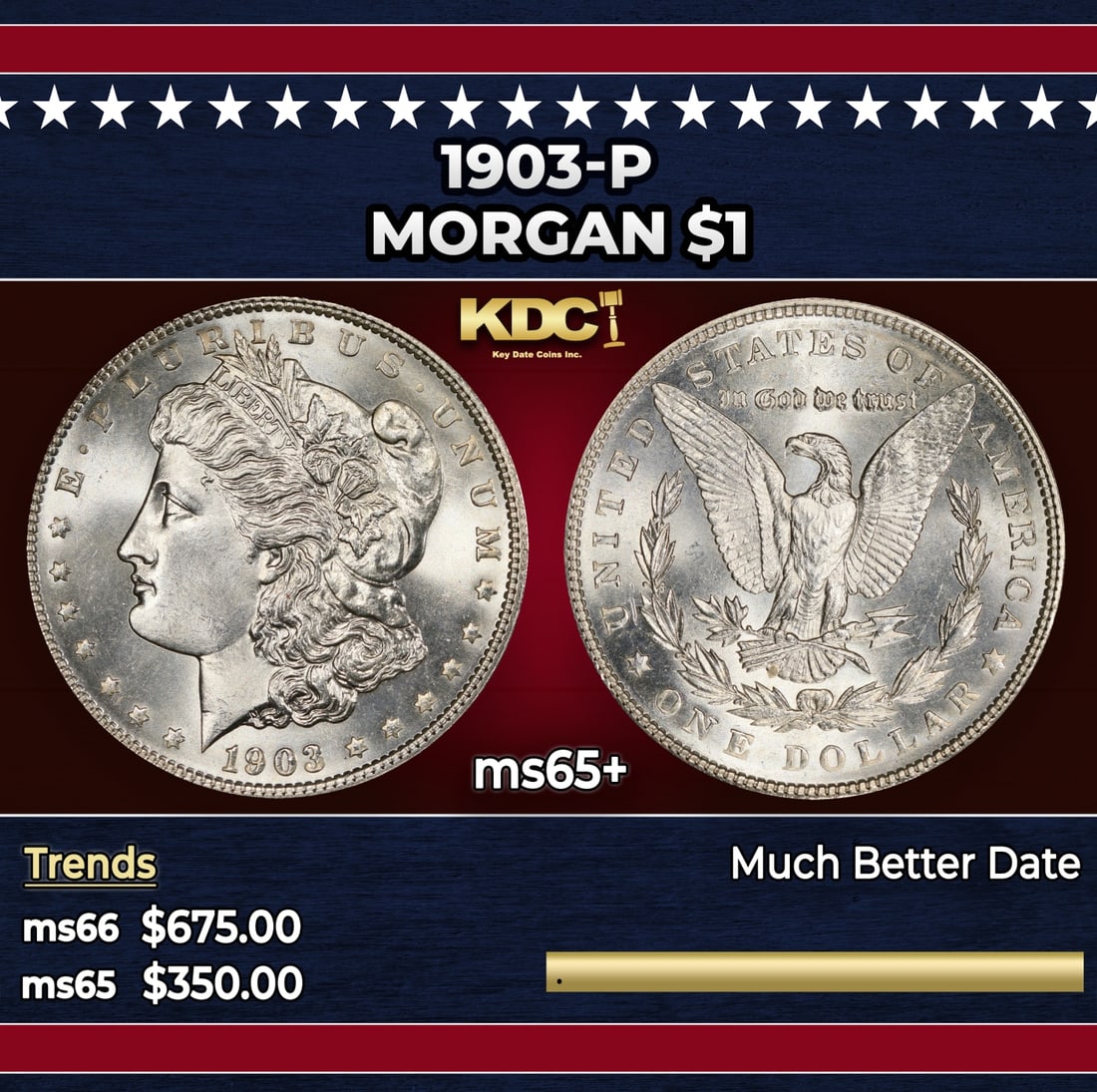 1903-p Morgan Dollar $1 Grades ms65+ (1 of 3)
