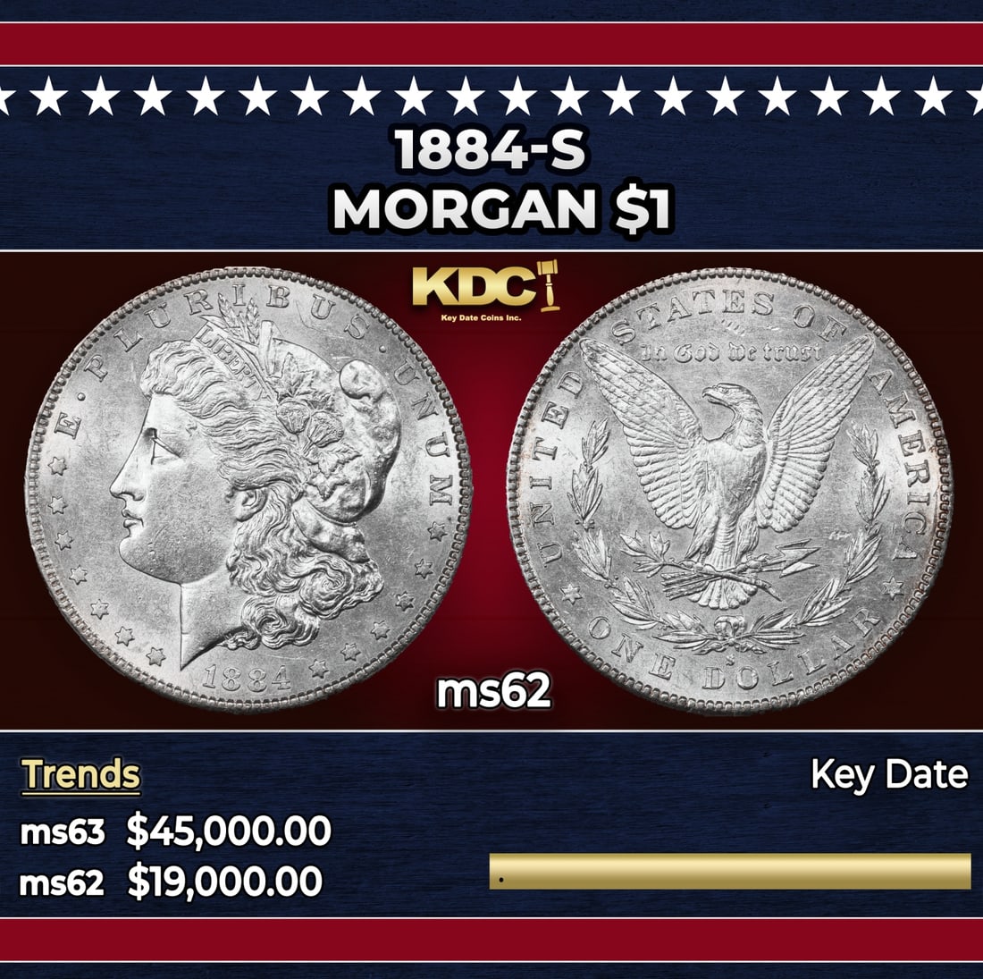1884-s Morgan Dollar $1 ms62 USCG: 1884-s Morgan Dollar $1 ms62 USCG.