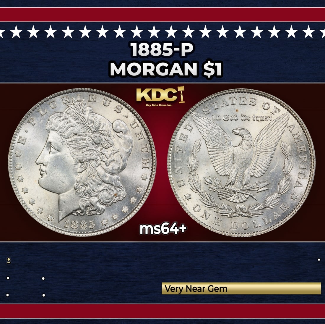 1885-p Morgan Dollar $1 Grades ms64+ (1 of 3)