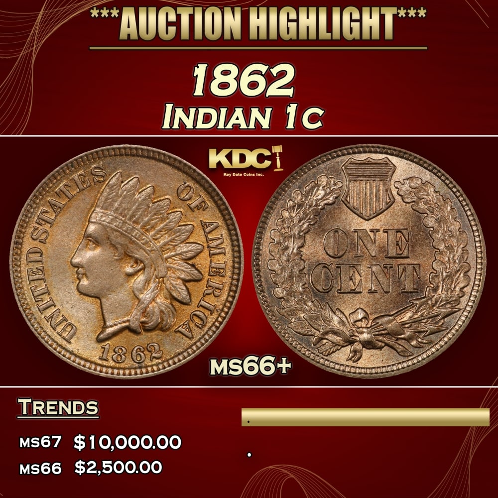 1862 Indian Cent 1c ms66+ SEGS (1 of 3)
