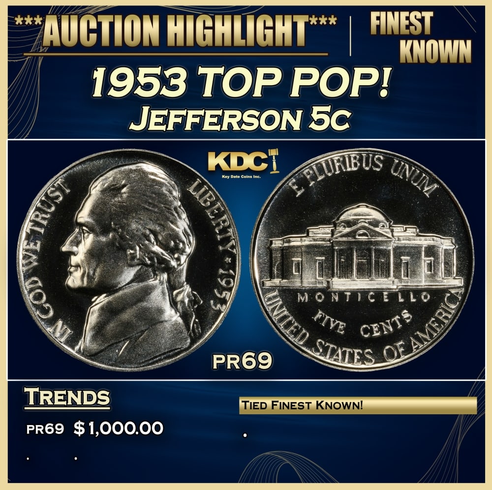 1953 Proof Jefferson Nickel TOP POP! 5c pr69 SEGS (1 of 3)
