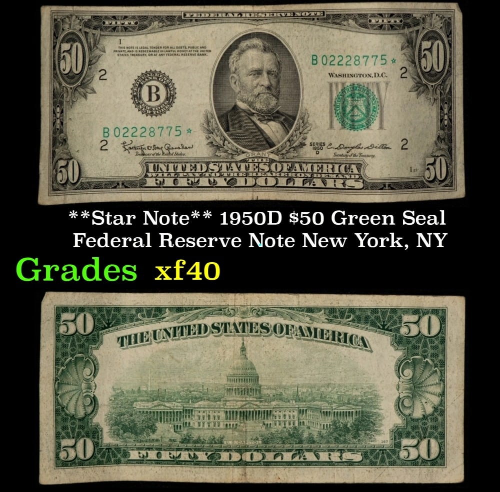 **Star Note** 1950D $50 Green Seal Federal Reserve Note New York, NY Grades xf (1 of 3)
