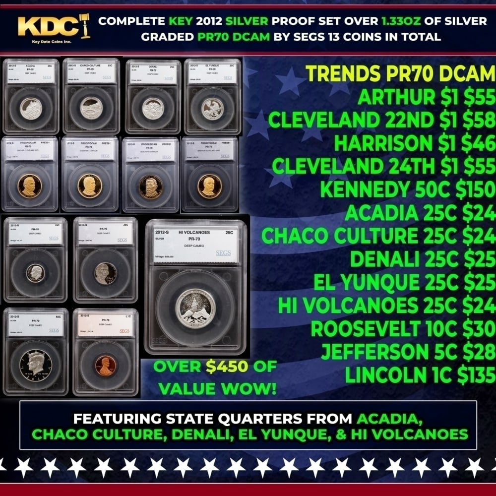 Rare 2012 US Silver Proof Set Graded pr70 DCAM By SEGS about 1.5 oz of pure silver Key To Series!!! (1 of 15)