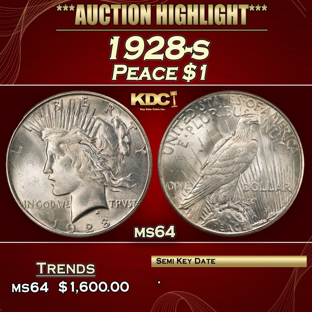 1928-s Peace Dollar $1 ms64 SEGS: 1928-s Peace Dollar $1 ms64 SEGS. 0