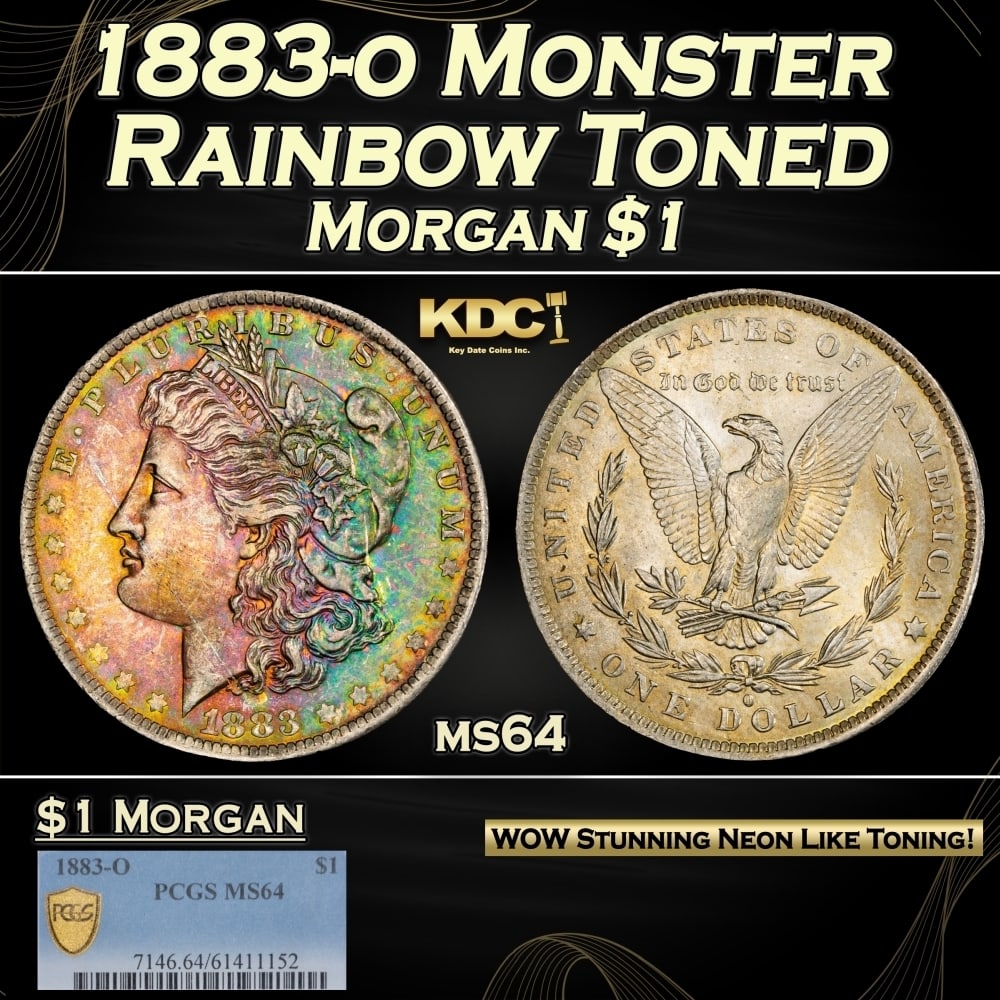 PCGS 1883-o Morgan Dollar Monster Rainbow Toned $1 ms64 PCGS: PCGS 1883-o Monster Rainbow Toned Morgan Dollar $1 ms64 PCGS. 0