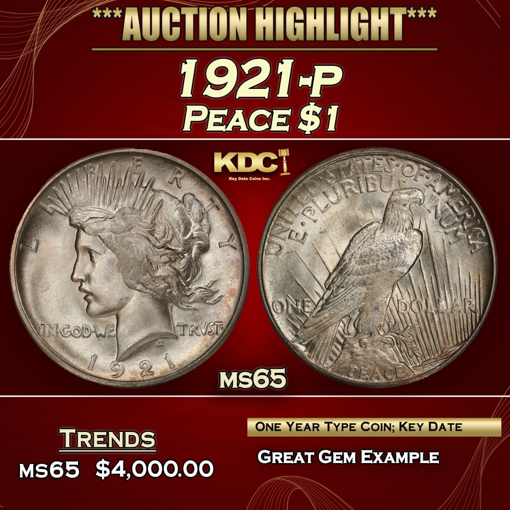 1921-p Peace Dollar $1 ms65 SEGS: 1921-p Peace Dollar $1 ms65 SEGS. 0