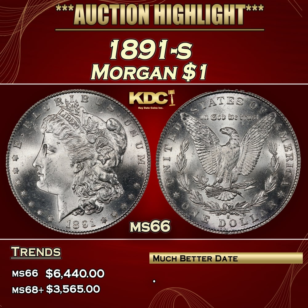 1891-s Morgan Dollar $1 ms66 SEGS: 1891-s Morgan Dollar $1 ms66 SEGS.