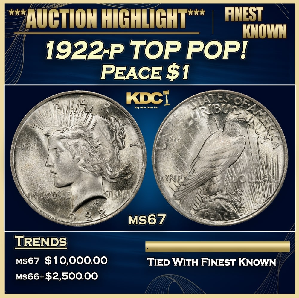 1922-p Peace Dollar TOP POP! $1 ms67 SEGS: 1922-p TOP POP! Peace Dollar $1 ms67 SEGS. 0