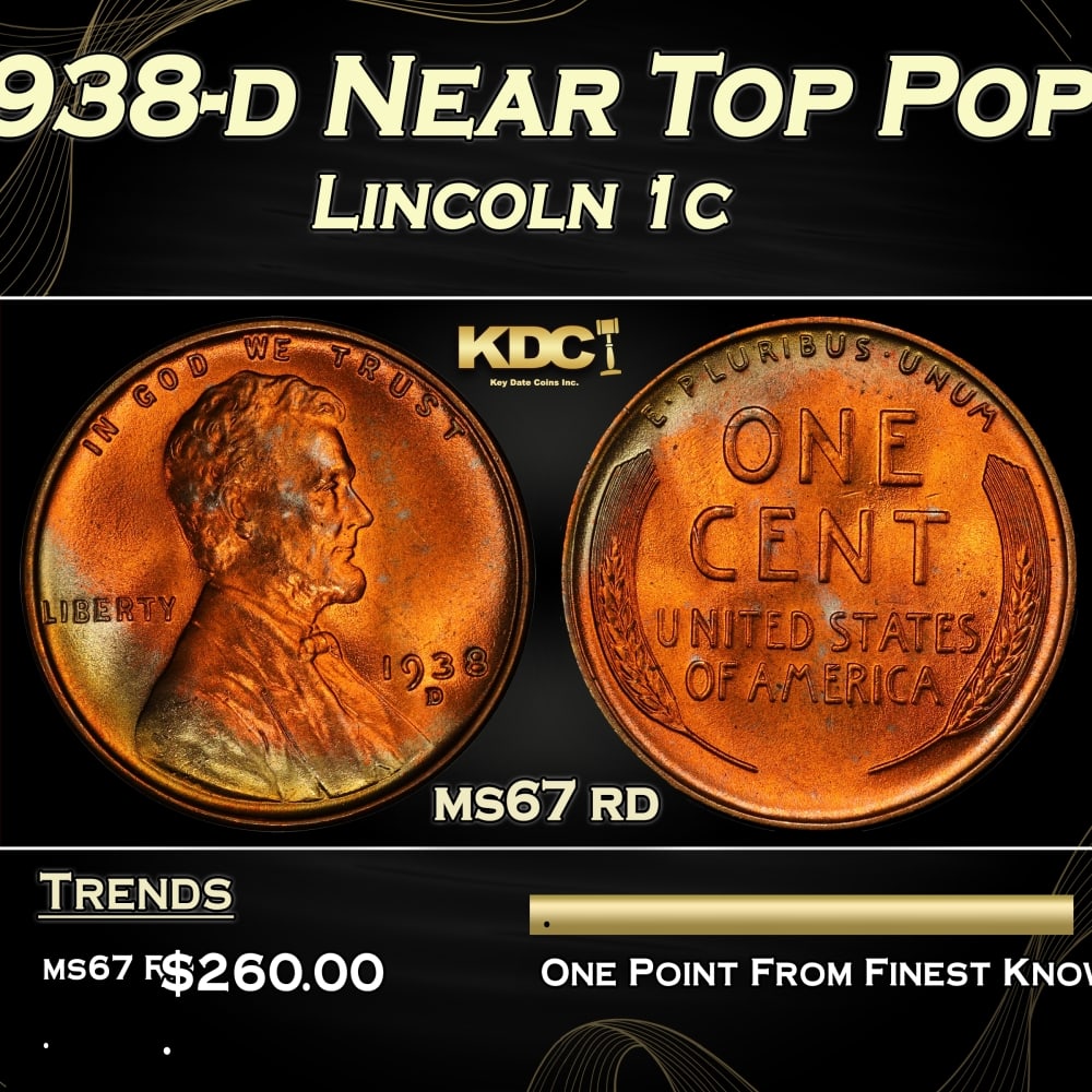 1938-d Lincoln Cent Near Top Pop 1c ms67 rd SEGS: 1938-d Near Top Pop Lincoln Cent 1c ms67 rd SEGS. 0