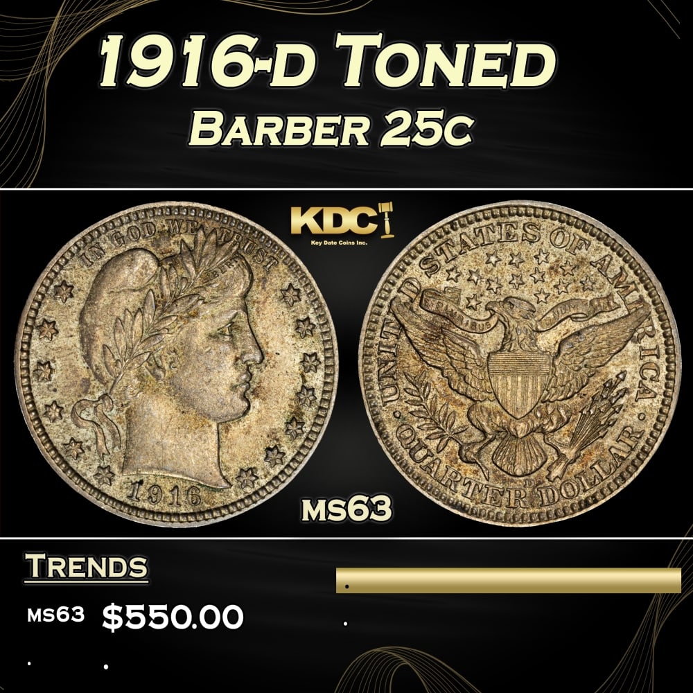 1916-d Barber Quarter Toned 25c Grades ms63 (1 of 3)