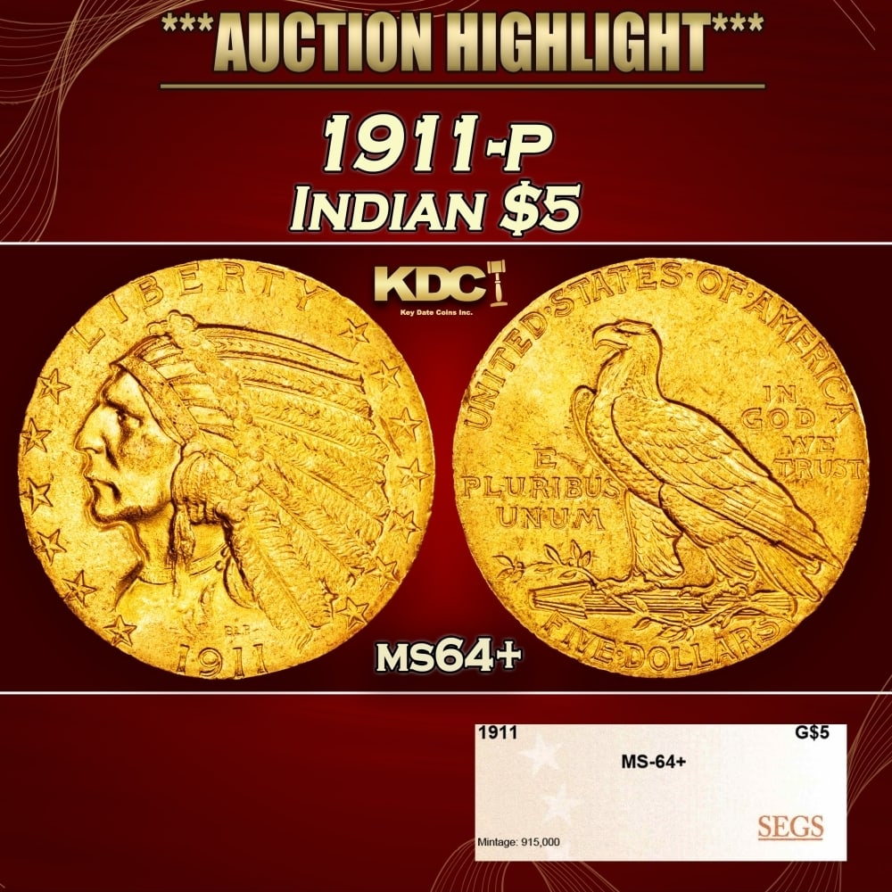 1911-p Gold Indian Half Eagle $5 ms64+ SEGS: 1911-p Gold Indian Half Eagle $5 ms64+ SEGS. 0