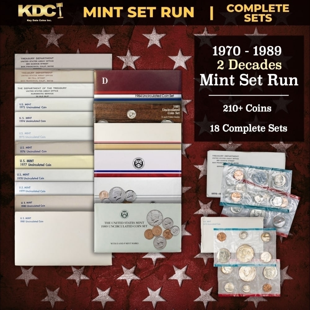 1970-1989 2 Decades Mint Set Run - 218 Coins, 18 Complete Sets Includes All Ike Years (1 of 19)