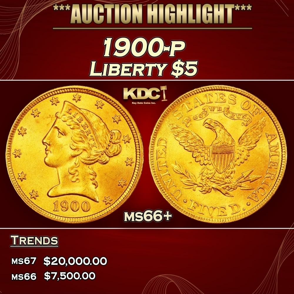 1900-p Gold Liberty Half Eagle $5 Grades ms66+ (1 of 3)