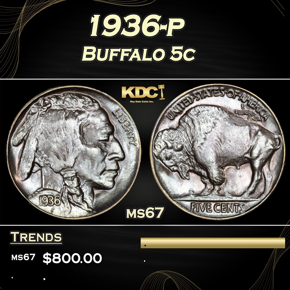 1936-p Buffalo Nickel 5c ms67 SEGS: 1936-p Buffalo Nickel 5c ms67 SEGS.