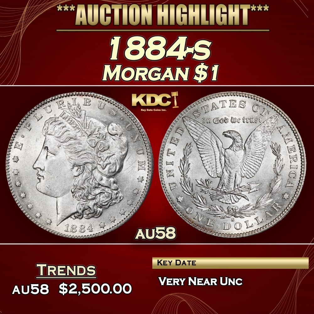 1884-s Morgan Dollar $1 au58 SEGS: 1884-s Morgan Dollar $1 au58 SEGS.