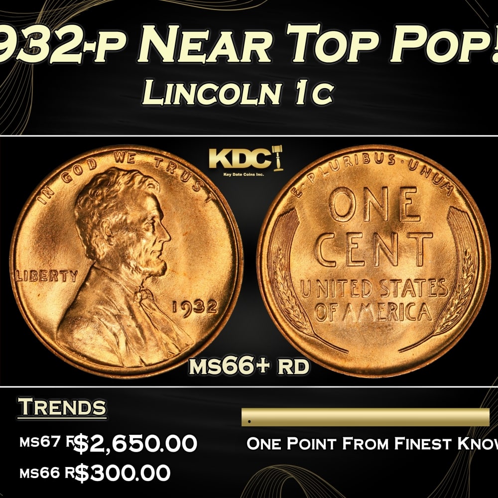 1932-p Lincoln Cent Near Top Pop! 1c ms66+ rd SEGS: 1932-p Near Top Pop! Lincoln Cent 1c ms66+ rd SEGS. A Key Date's Pick, Bid to Win Coin