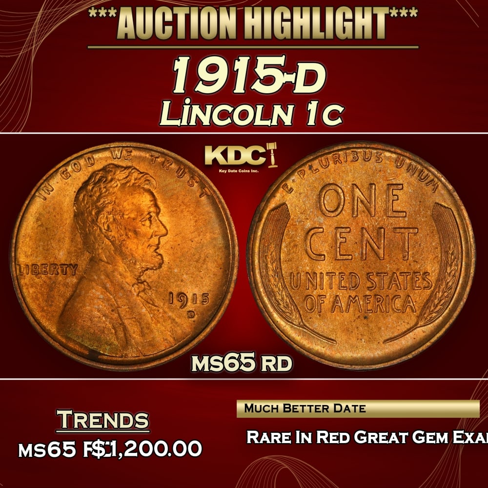 1915-d Lincoln Cent 1c ms65 rd SEGS: 1915-d Lincoln Cent 1c ms65 rd SEGS. Incredibly scarce date. Per David Hall at PCGS " Like the 1913-D, the 1915-D is a scarce and somewhat underrated semi-key date" 0
