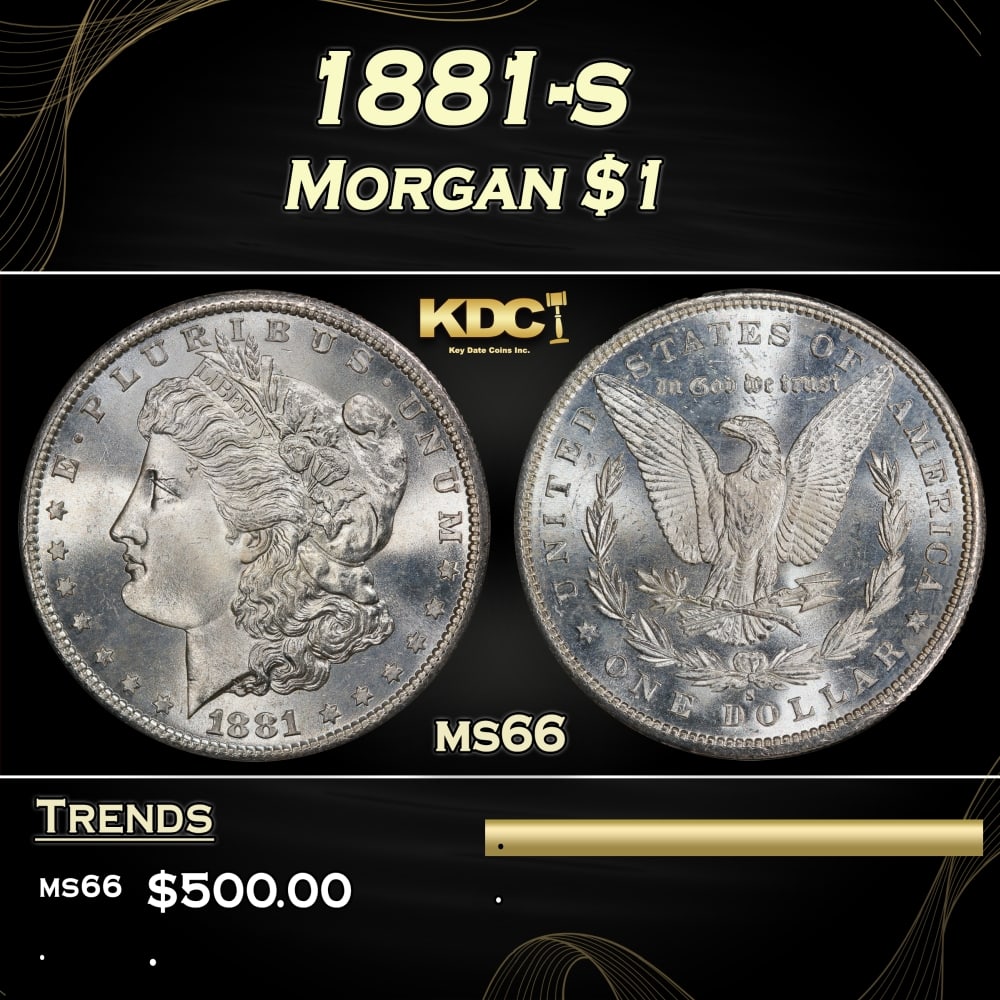 1881-s Morgan Dollar $1 Grades ms66: 1881-s Morgan Dollar $1 Grades ms66.