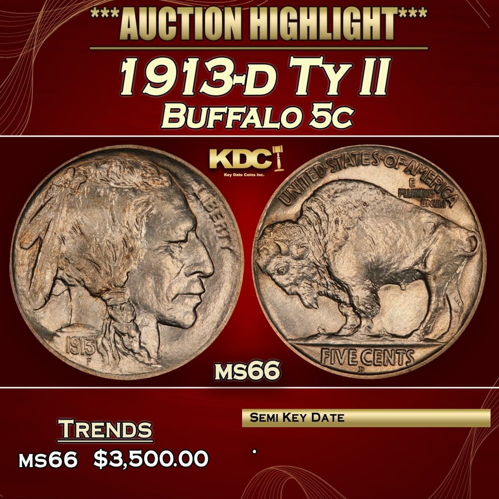 1913-d Ty II Buffalo Nickel 5c ms66 SEGS: 1913-d Ty II Buffalo Nickel 5c ms66 SEGS.