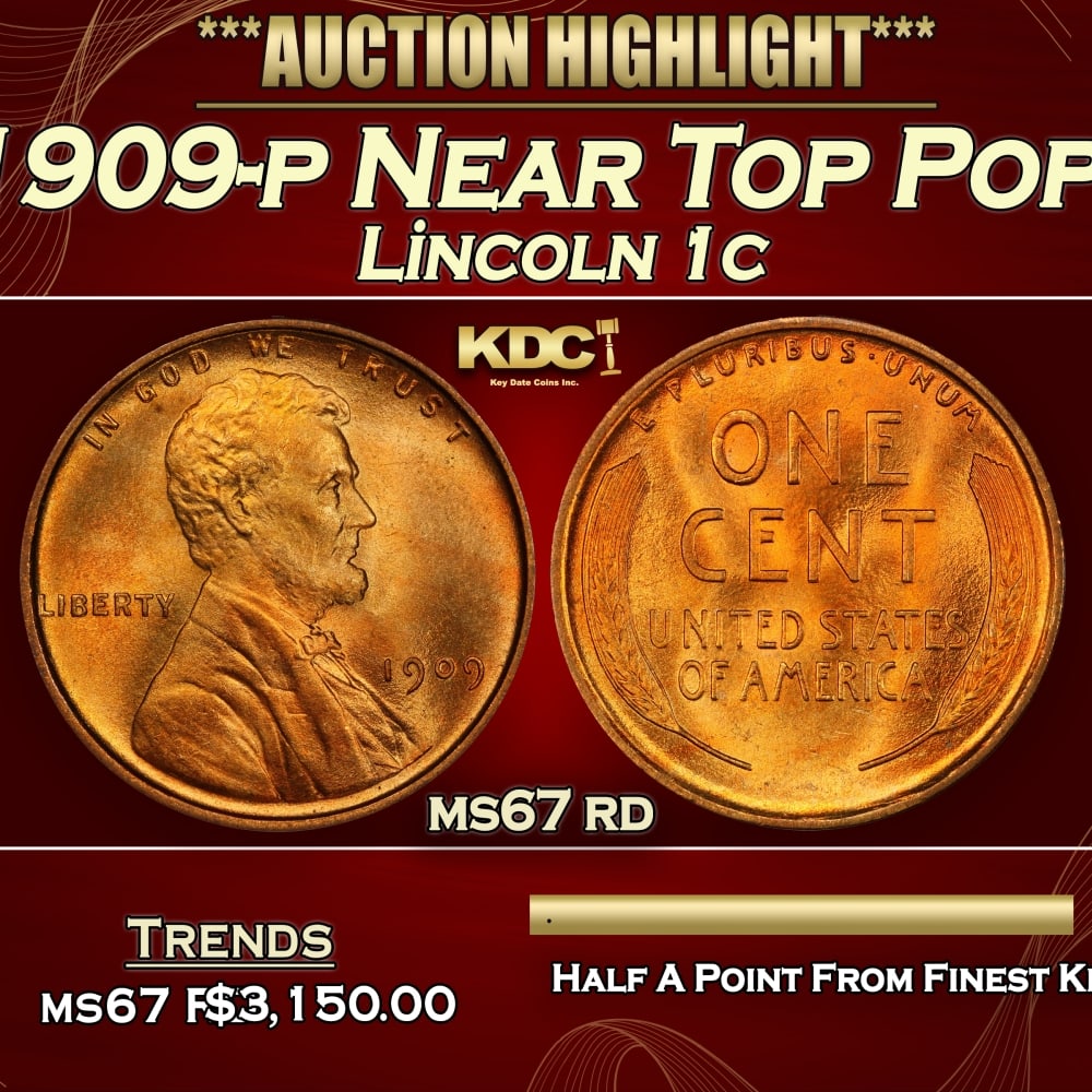 1909-p Lincoln Cent Near Top Pop! 1c ms67 rd SEGS (1 of 3)