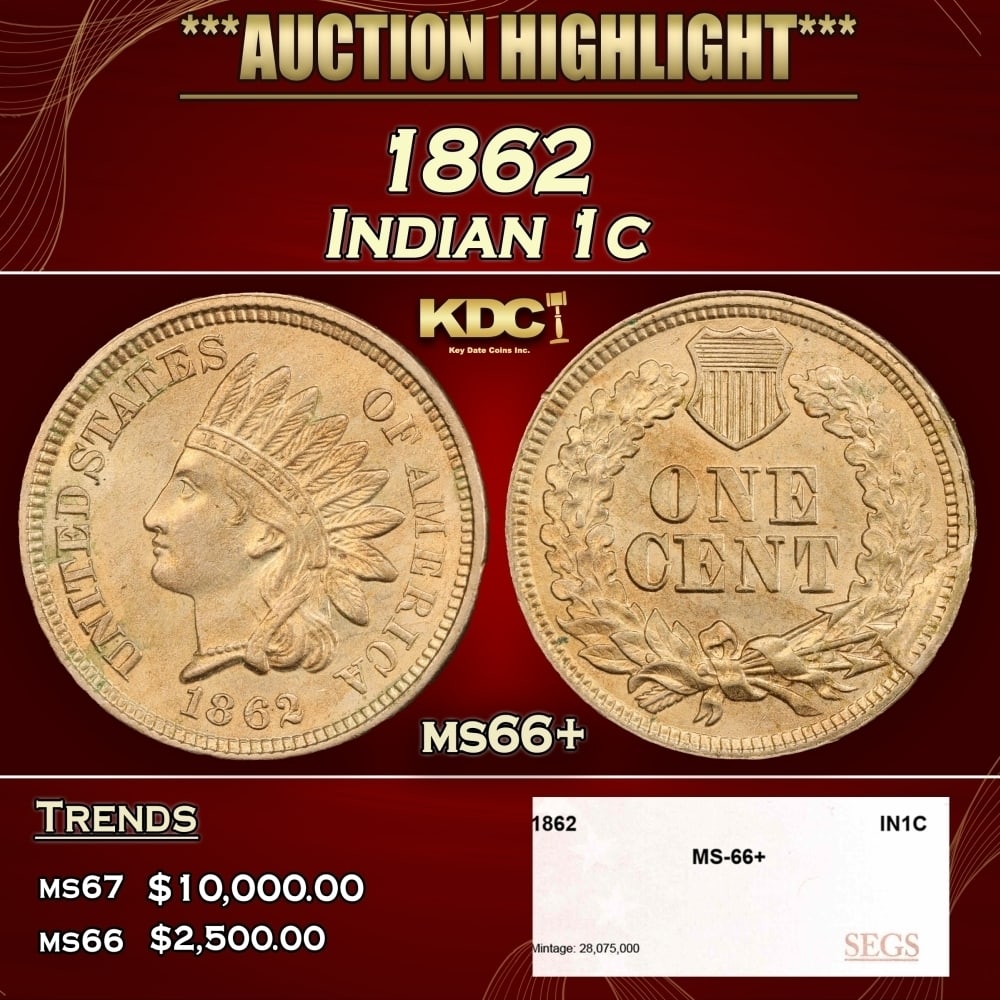 1862 Indian Cent 1c ms66+ SEGS (1 of 4)