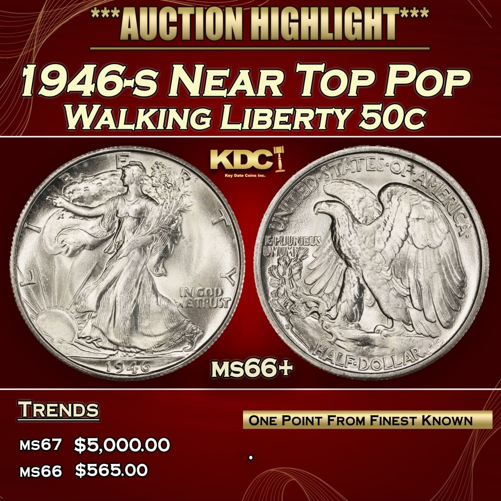 1946-s Walking Liberty Half Dollar Near Top Pop 50c ms66+ SEGS: 1946-s Near Top Pop Walking Liberty Half Dollar 50c ms66+ SEGS.