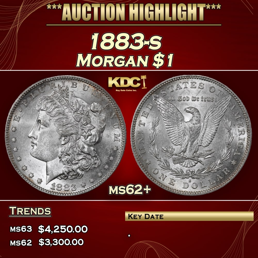 1883-s Morgan Dollar $1 ms62+ USCG: 1883-s Morgan Dollar $1 ms62+ USCG. A Key Date's Pick, Bid to Win, Don't let it get Away Coin
