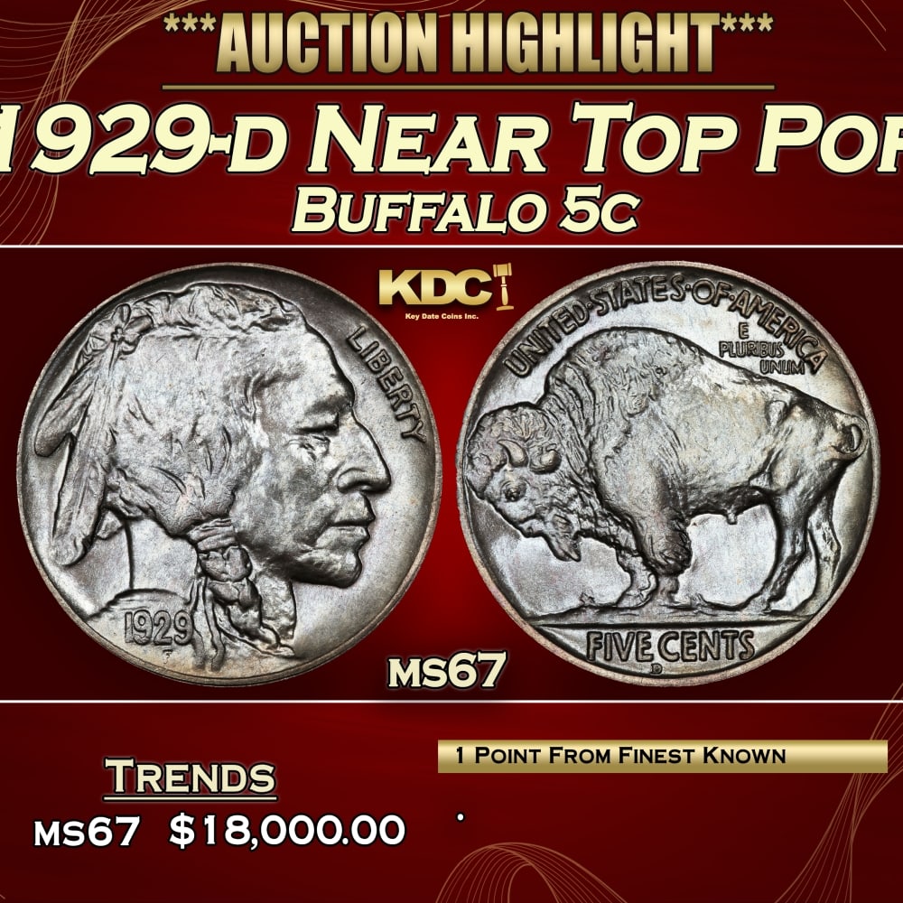 1929-d Buffalo Nickel Near Top Pop 5c ms67 SEGS: 1929-d Near Top Pop Buffalo Nickel 5c ms67 SEGS. 0