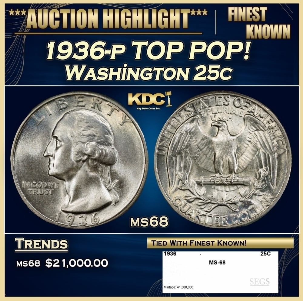 1936-p Washington Quarter TOP POP! 25c ms68 SEGS (1 of 4)