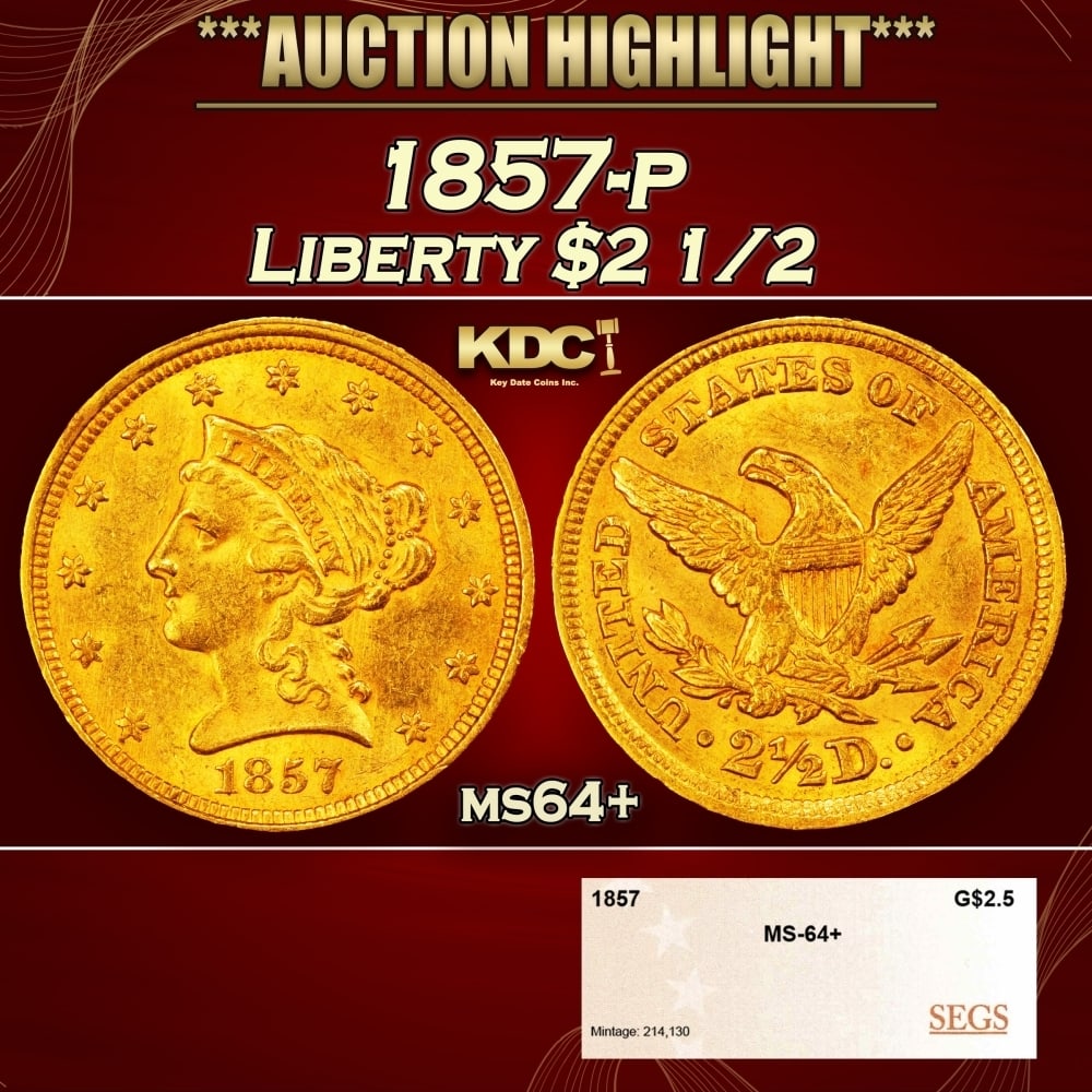 1857-p Gold Liberty Quarter Eagle $2 1/2 ms64+ SEGS (1 of 4)