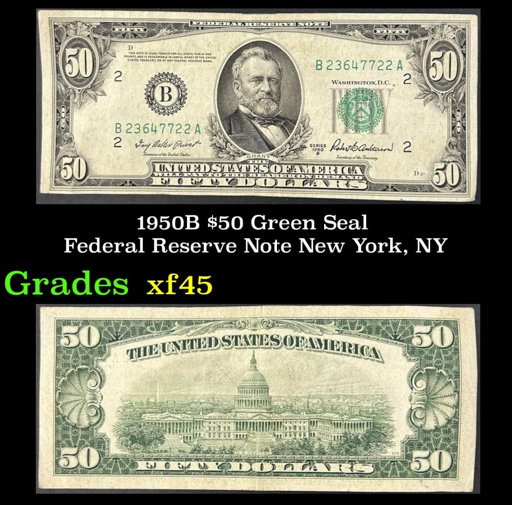 1950B $50 Green Seal Federal Reserve Note New York, NY Grades xf+ (1 of 3)