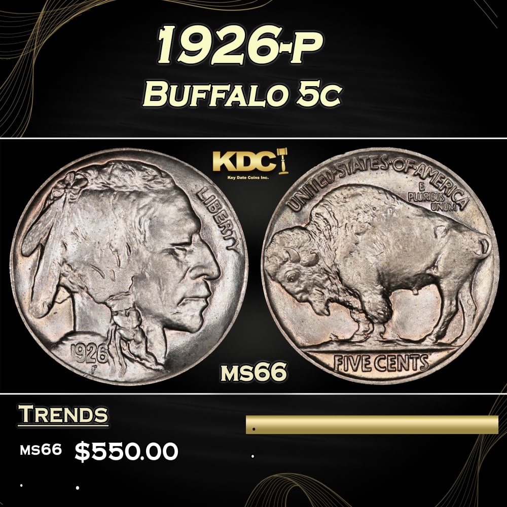 1926-p Buffalo Nickel 5c Grades ms66: 1926-p Buffalo Nickel 5c Grades ms66.