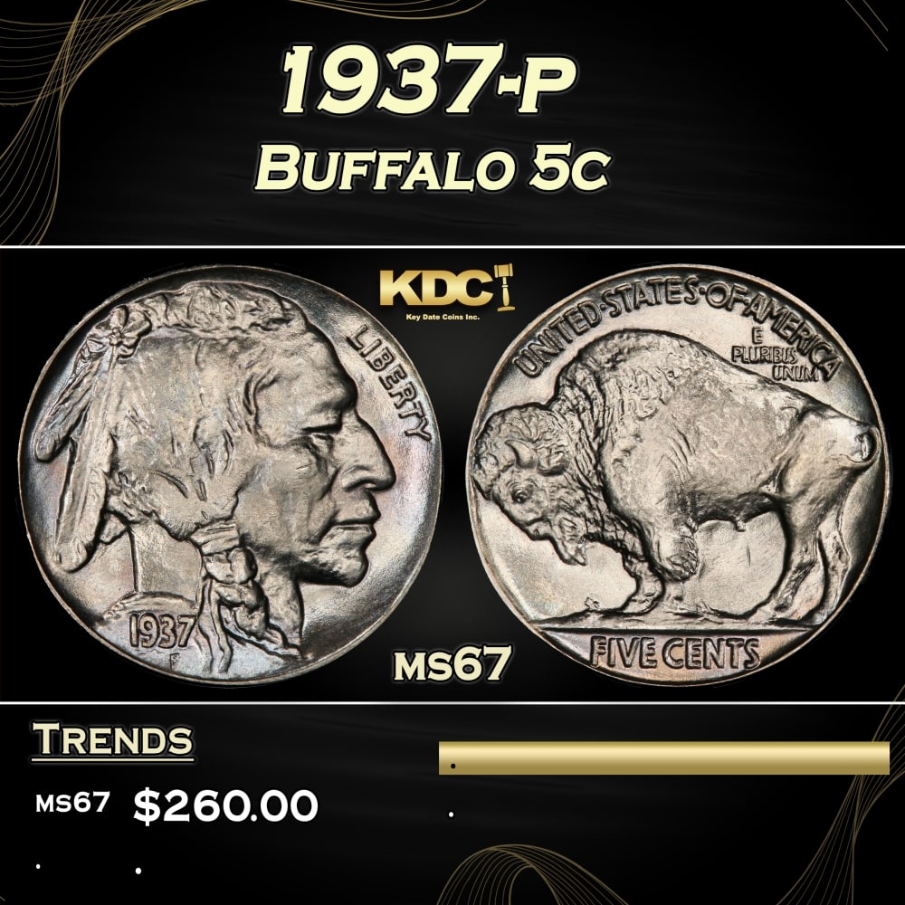 1937-p Buffalo Nickel 5c ms67 SEGS: 1937-p Buffalo Nickel 5c ms67 SEGS.