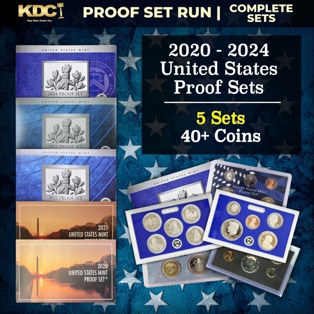 2020-2024 United States Proof Sets Sets 5 Sets, 47 Coins (1 of 1)