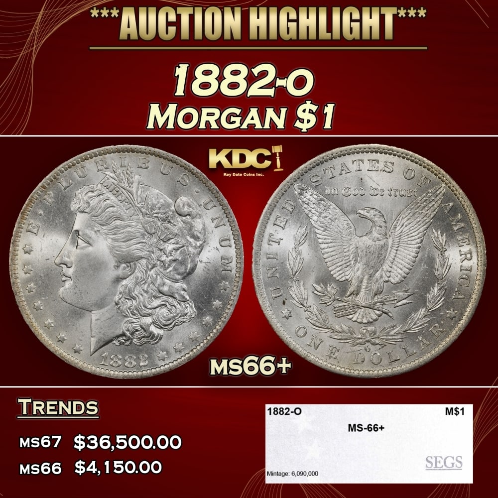 1882-o Morgan Dollar $1 ms66+ SEGS: 1882-o Morgan Dollar $1 ms66+ SEGS. 0