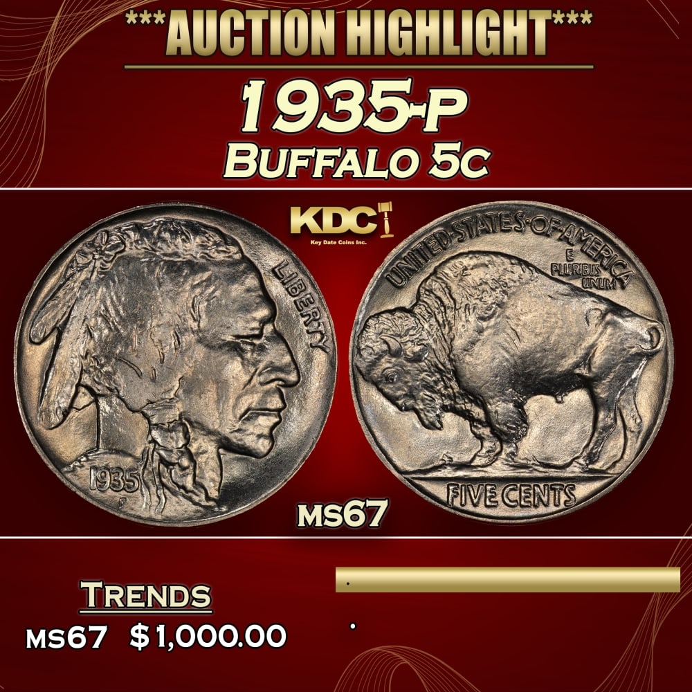 1935-p Buffalo Nickel 5c ms67 SEGS: 1935-p Buffalo Nickel 5c ms67 SEGS.