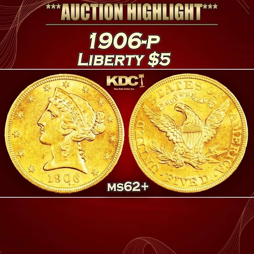 1906-p Gold Liberty Half Eagle $5 ms62+ USCG: 1906-p Gold Liberty Half Eagle $5 ms62+ USCG. 0