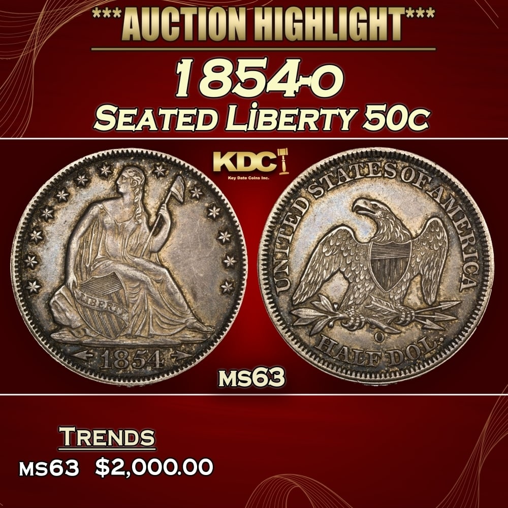 1854-o Seated Half Dollar 50c ms63 USCG: 1854-o Seated Half Dollar 50c ms63 USCG. 0