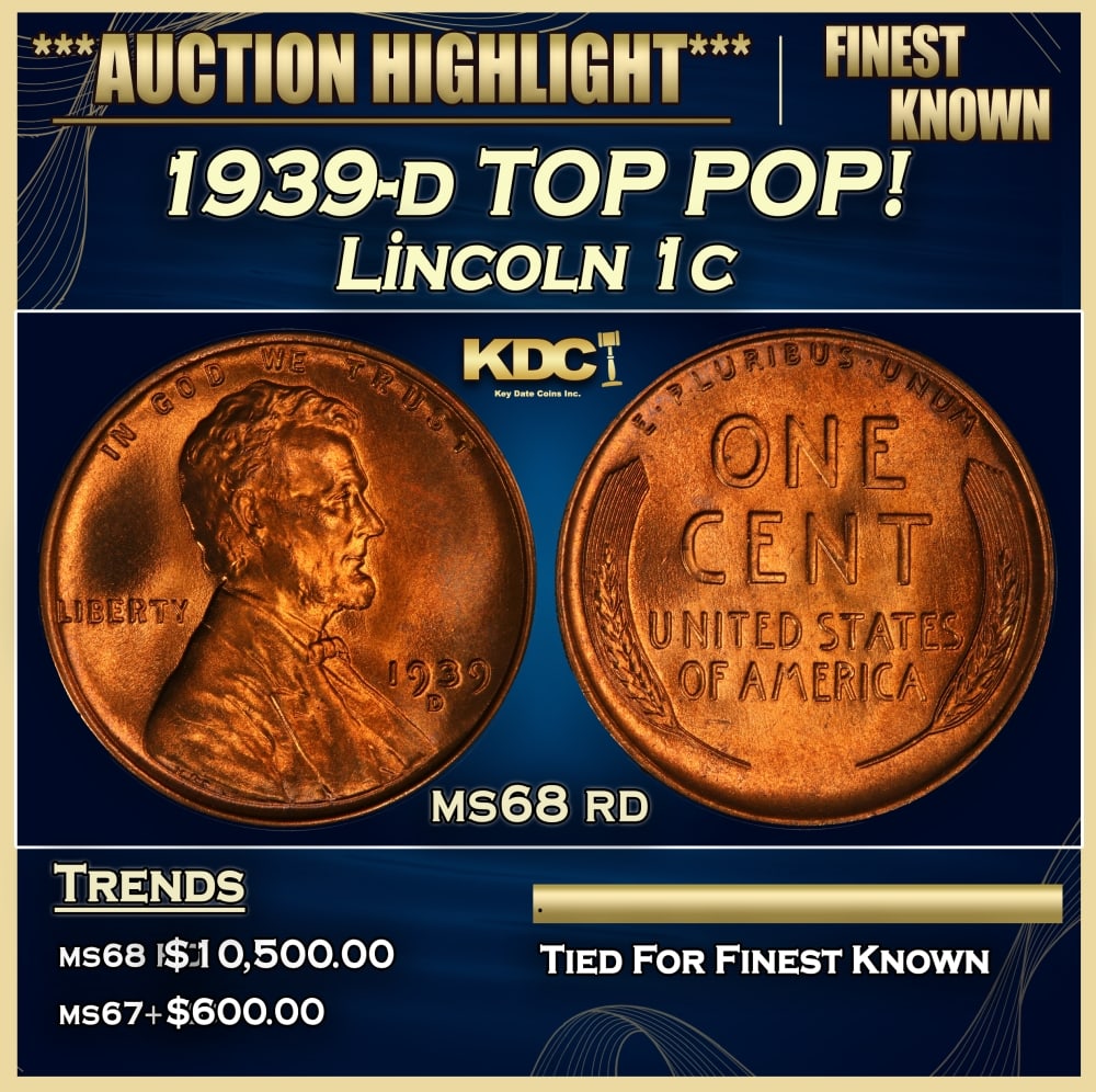 1939-d Lincoln Cent TOP POP! 1c ms68 rd SEGS: 1939-d TOP POP! Lincoln Cent 1c ms68 rd SEGS. A Key Date's Pick, Bid to Win, Don't let it get Away, you might not find its equal Coin
